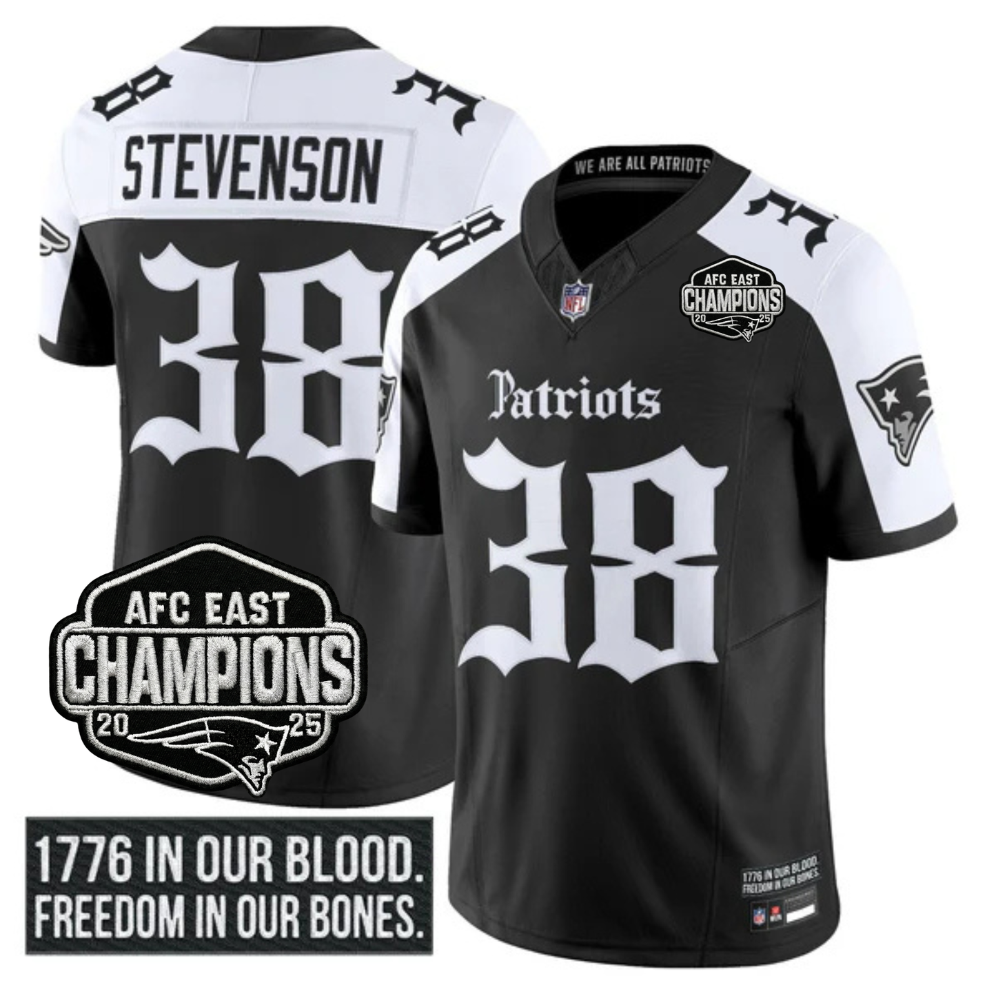 NE 'Gothic Revolution Edition' AFC East Champions Patch Vapor Limited Jersey - All Stitched