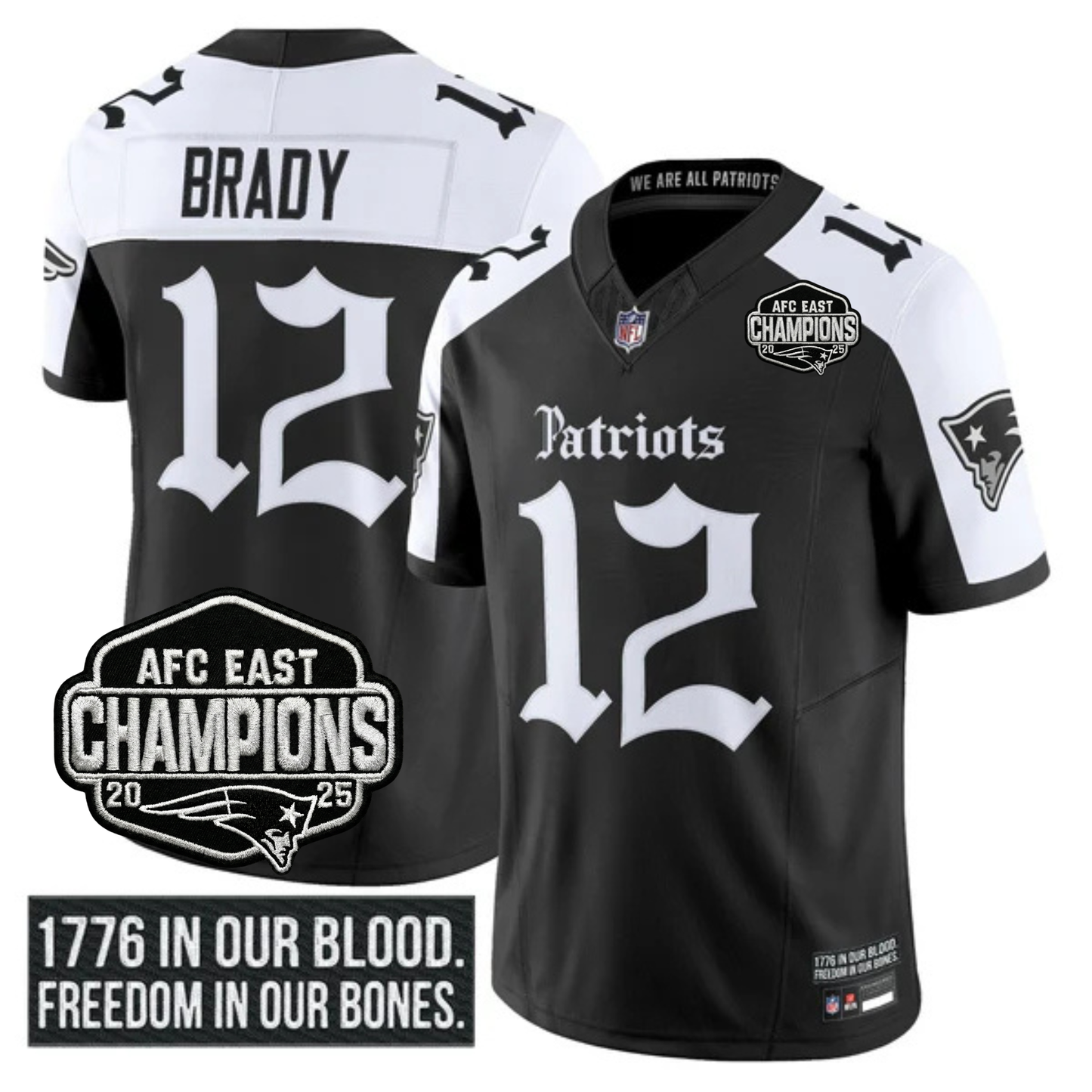 NE 'Gothic Revolution Edition' AFC East Champions Patch Vapor Limited Jersey - All Stitched