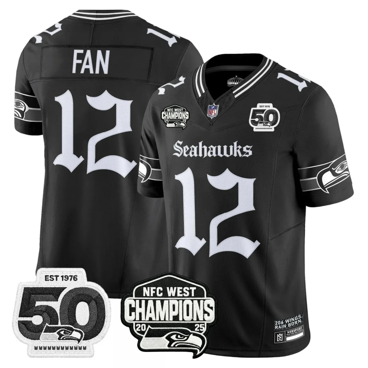 Seattle Seahawks 50th & NFC West Champions Patch Gothic Edition Jersey - Stitched