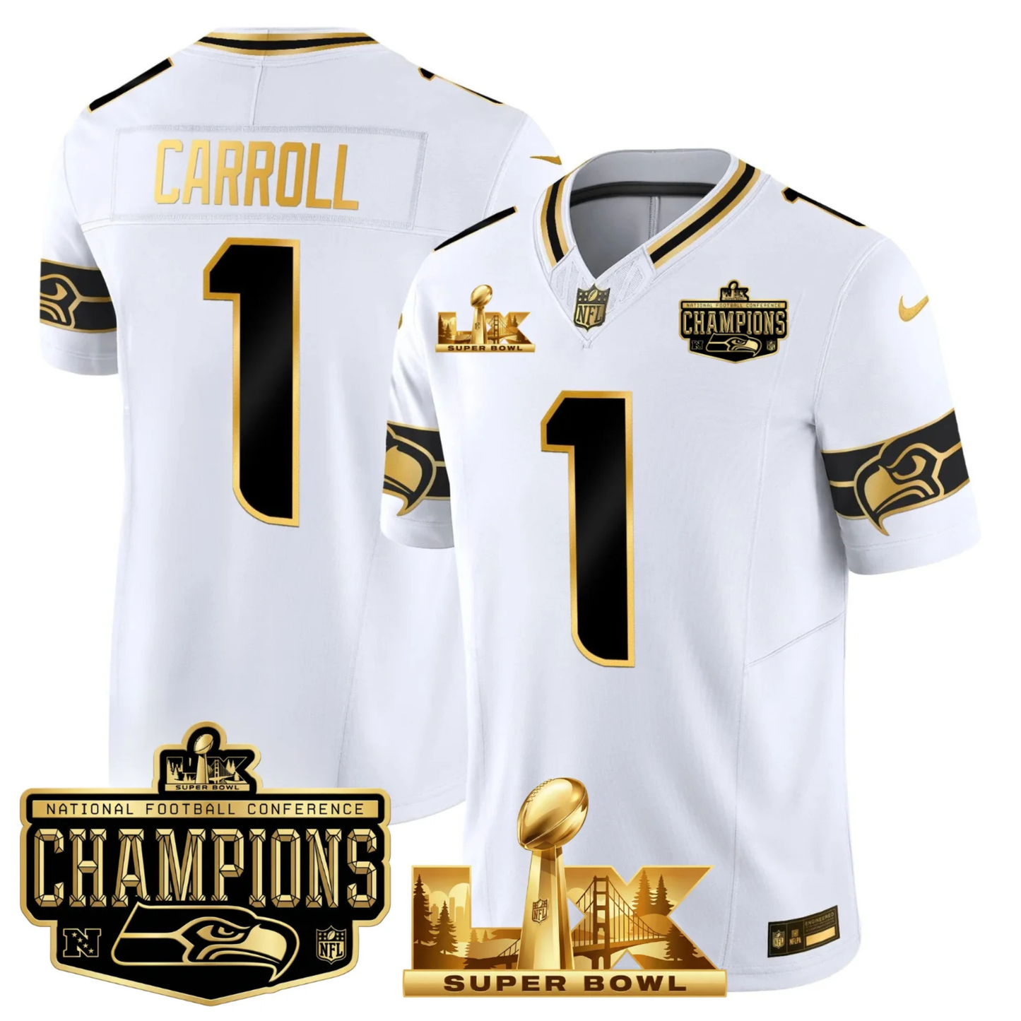 SEA NFC Champs & S.B LX Patch Gold Vapor Limited Jersey - All Stitched