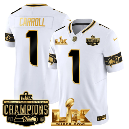 SEA NFC Champs & S.B LX Patch Gold Vapor Limited Jersey - All Stitched