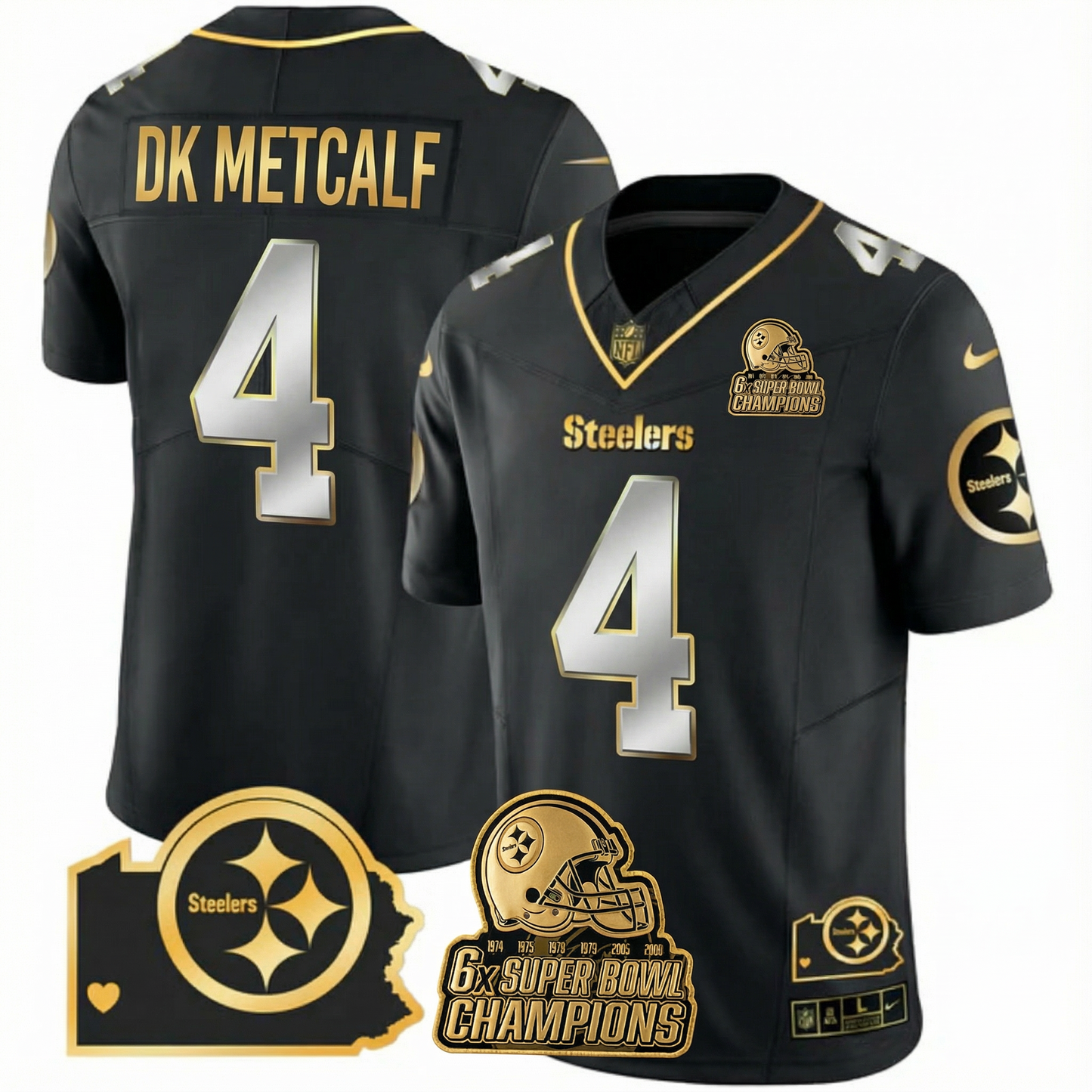 PIT 6-Time Champions Home Patch Gold Vapor Limited Jersey - All Stitched