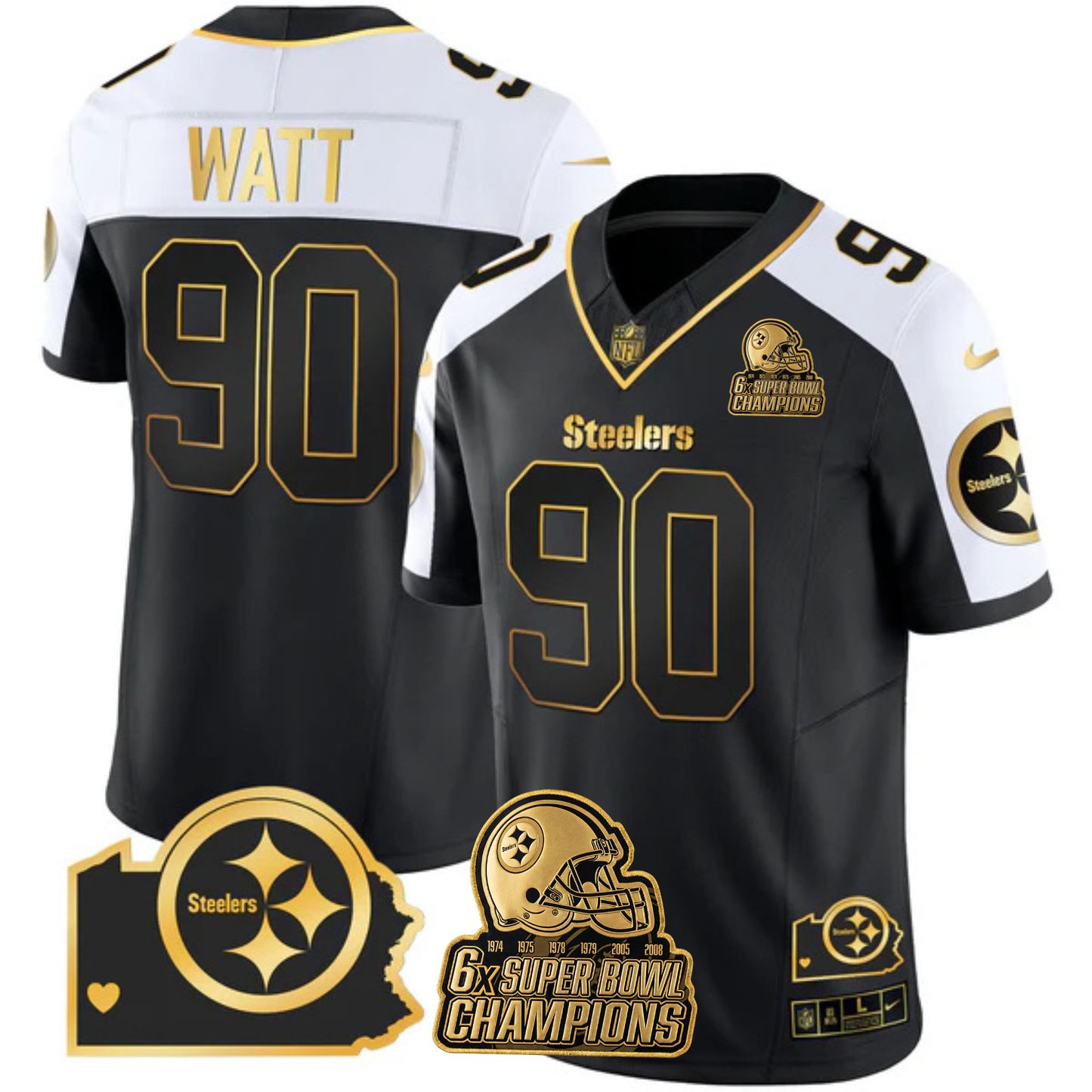 PIT 6-Time Champions Home Patch Gold Vapor Limited Jersey - All Stitched