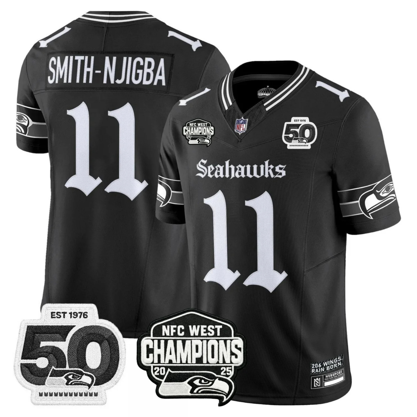 Seattle Seahawks 50th & NFC West Champions Patch Gothic Edition Jersey - Stitched