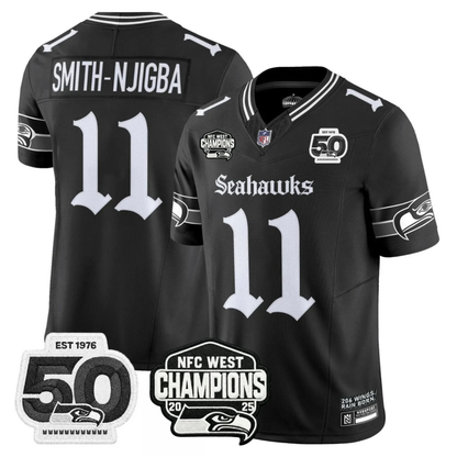 Seattle Seahawks 50th & NFC West Champions Patch Gothic Edition Jersey - Stitched