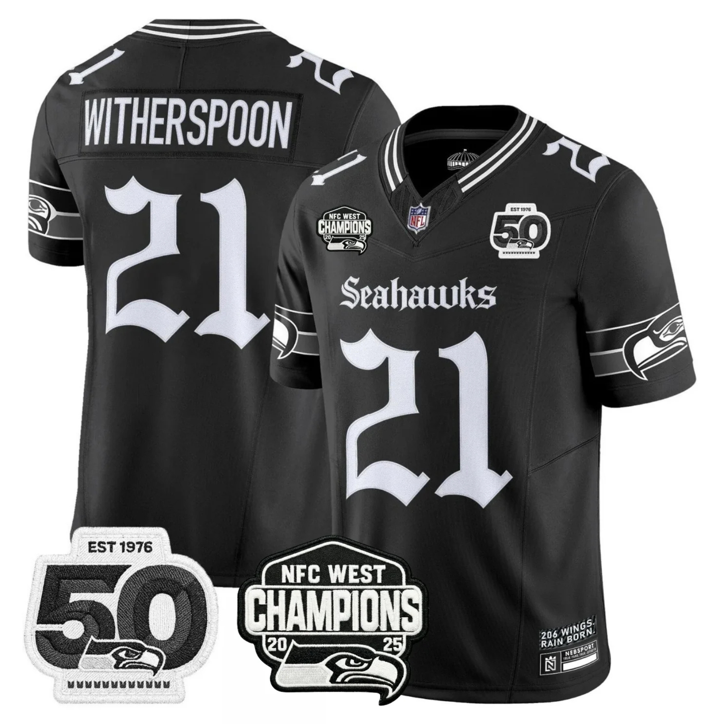 Seattle Seahawks 50th & NFC West Champions Patch Gothic Edition Jersey - Stitched