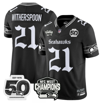 Seattle Seahawks 50th & NFC West Champions Patch Gothic Edition Jersey - Stitched