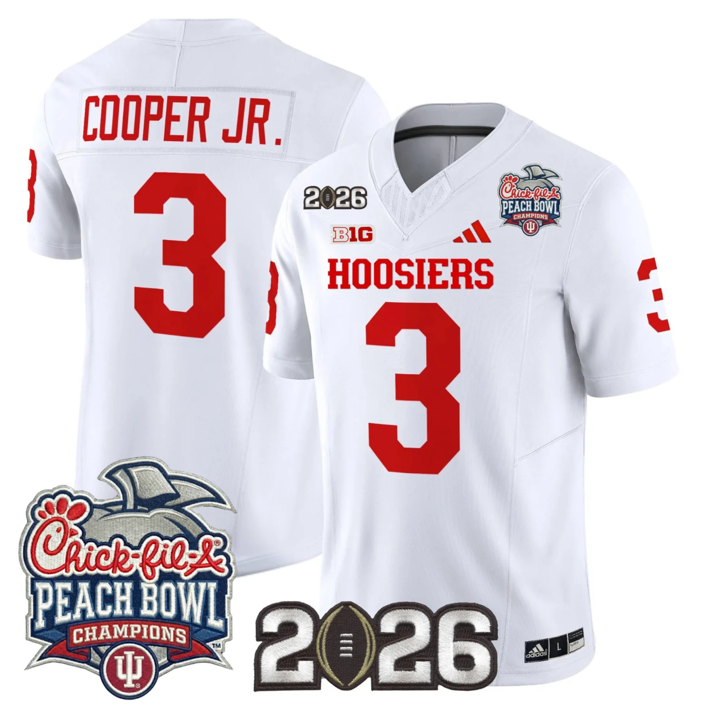 Indiana Hoosiers Peach Bowl Champions & 2026 CFP Finals Patch Vapor Limited Jersey V1 - All Stitched
