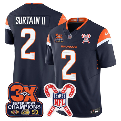 DEN 3-Time Champions & Christmas Patch Vapor Limited Jersey - All Stitched