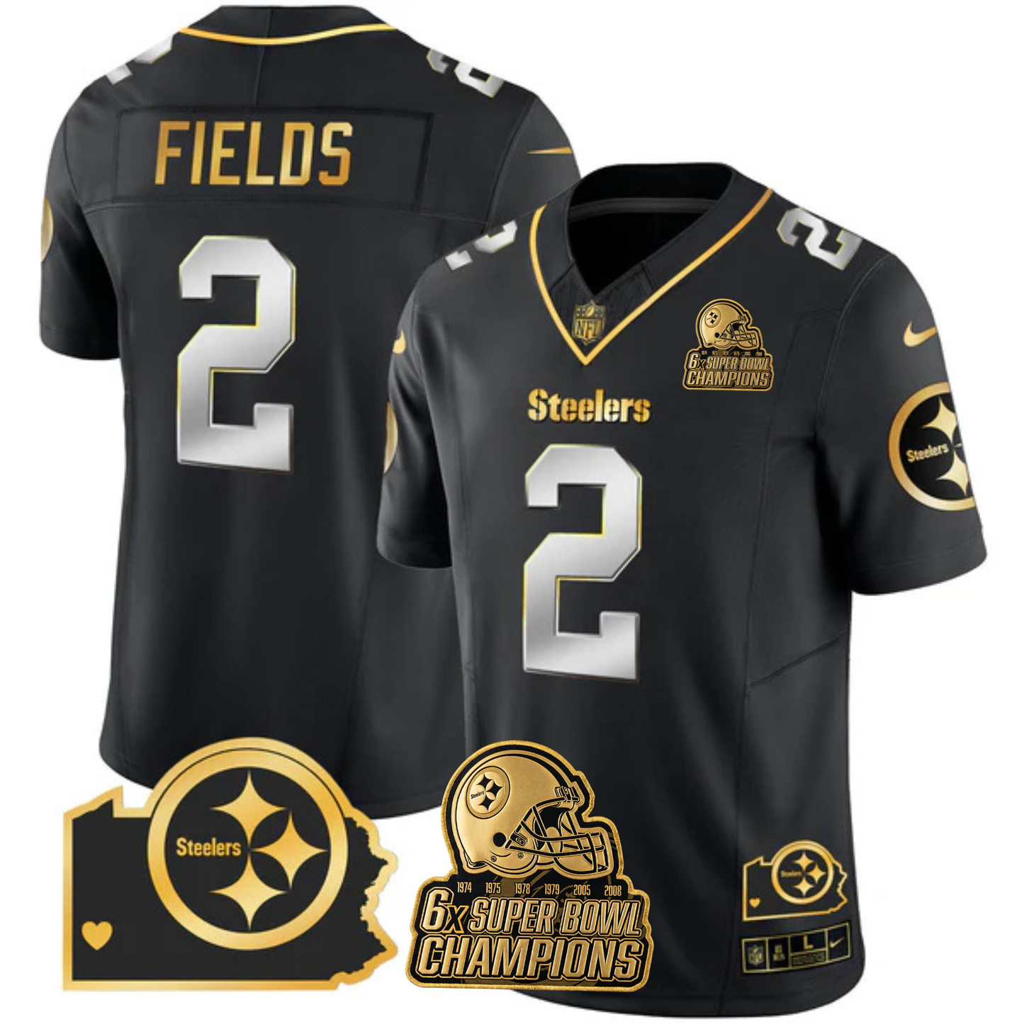 PIT 6-Time Champions Home Patch Gold Vapor Limited Jersey - All Stitched