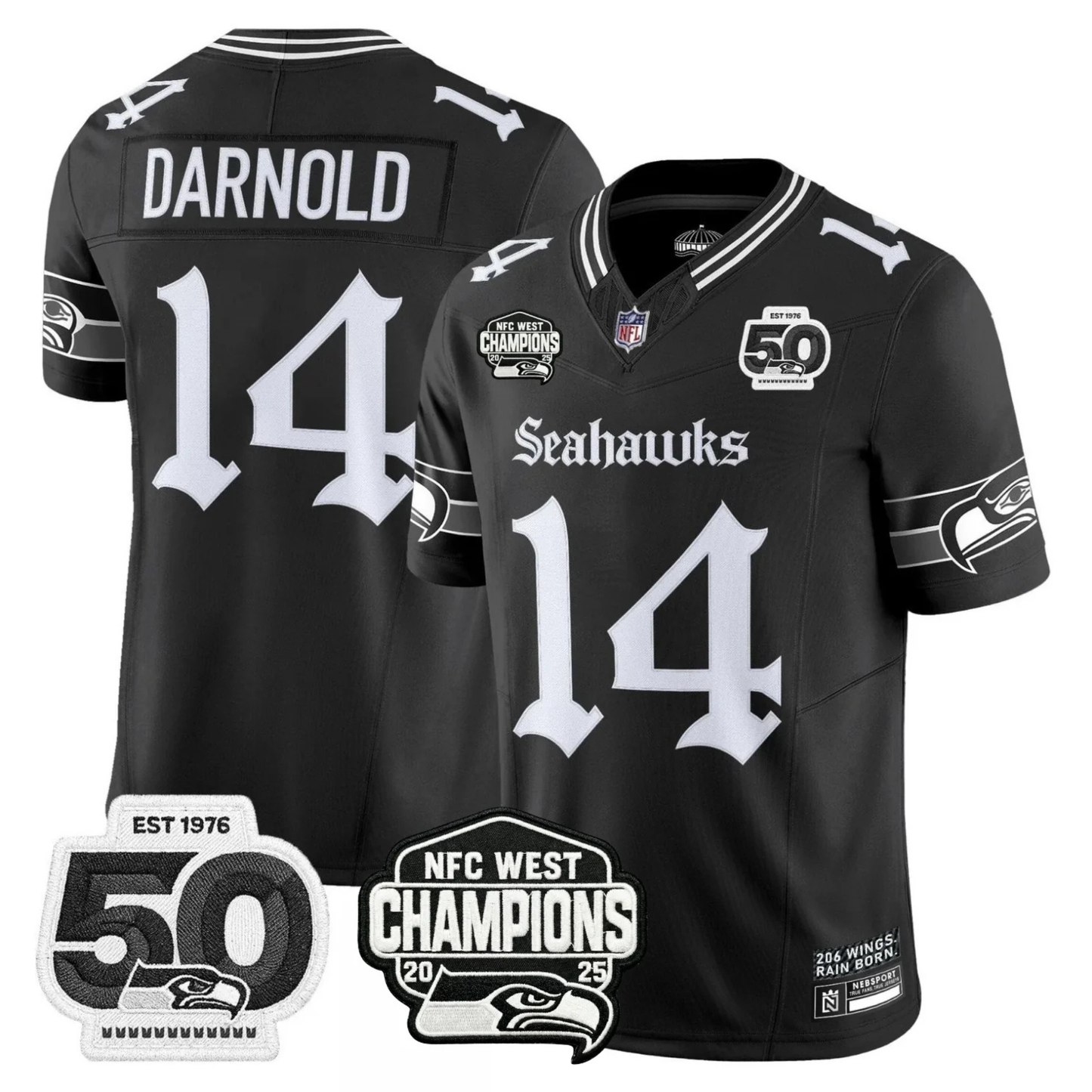 Seattle Seahawks 50th & NFC West Champions Patch Gothic Edition Jersey - Stitched