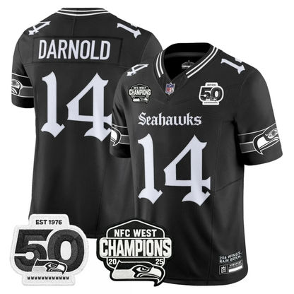 Seattle Seahawks 50th & NFC West Champions Patch Gothic Edition Jersey - Stitched