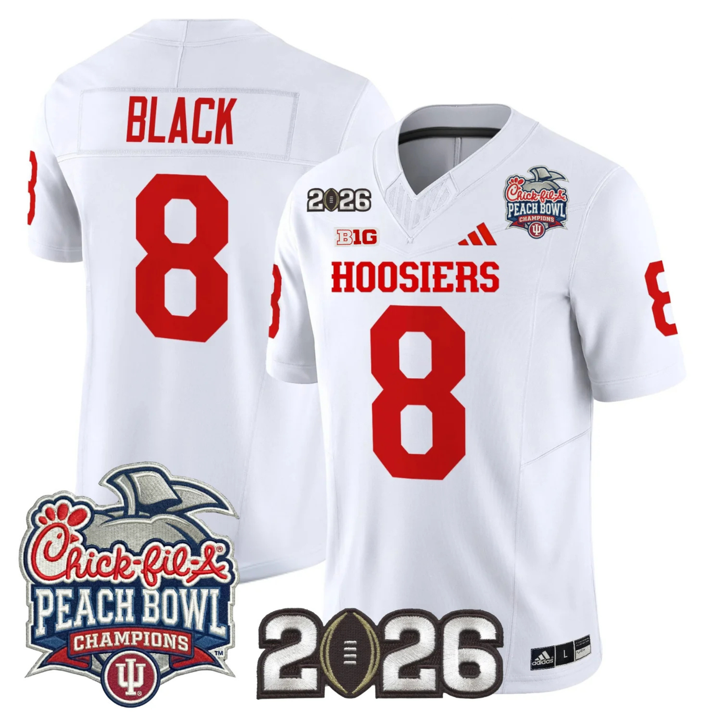 Indiana Hoosiers Peach Bowl Champions & 2026 CFP Finals Patch Vapor Limited Jersey V1 - All Stitched