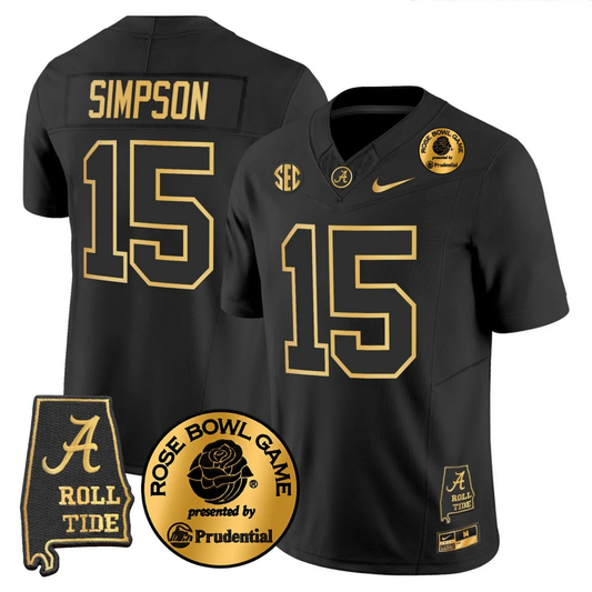 BAMA 2025 Rose Bowl Gold Vapor Limited Jersey - Alabama Map - All Stitched