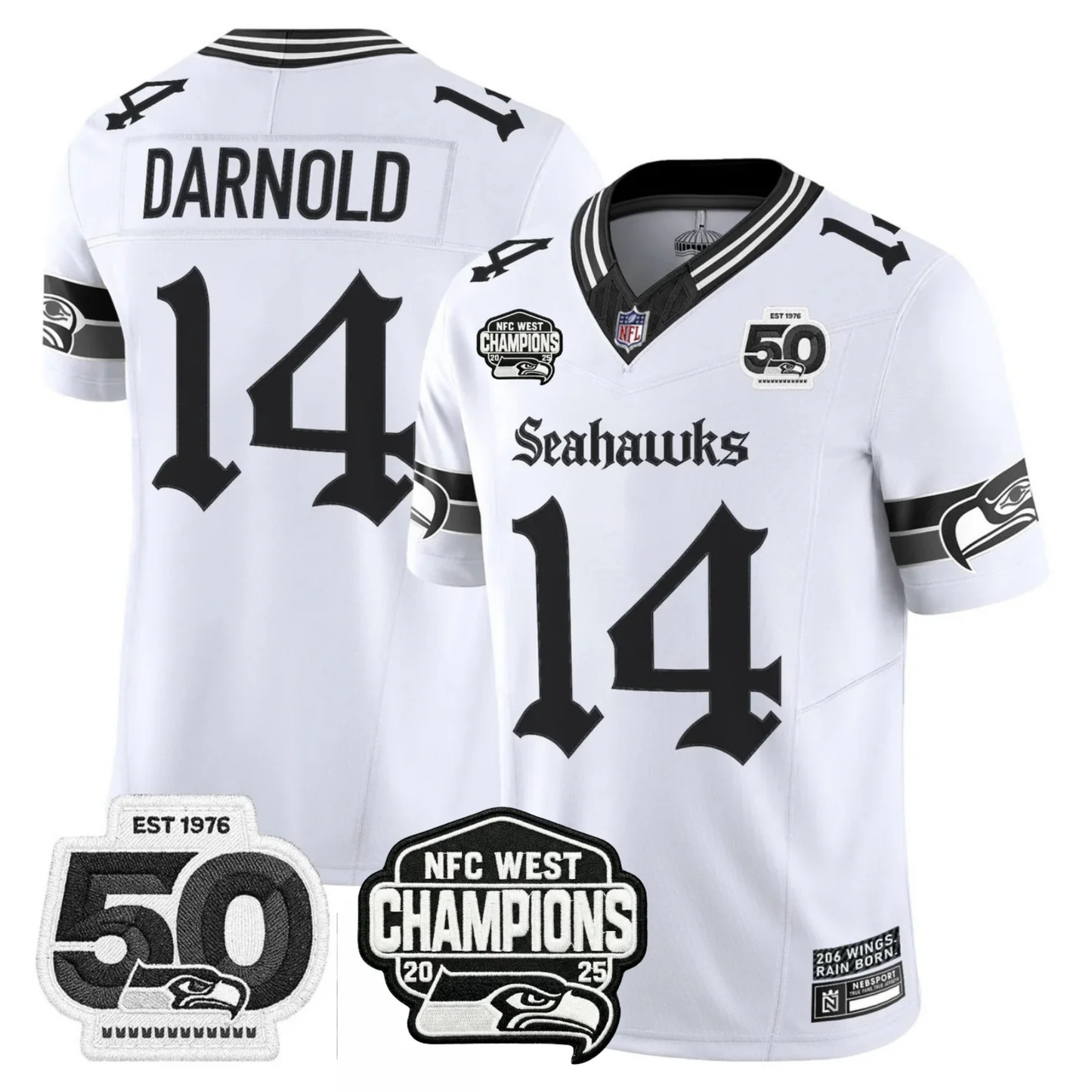 Seattle Seahawks 50th & NFC West Champions Patch Gothic Edition Jersey - Stitched
