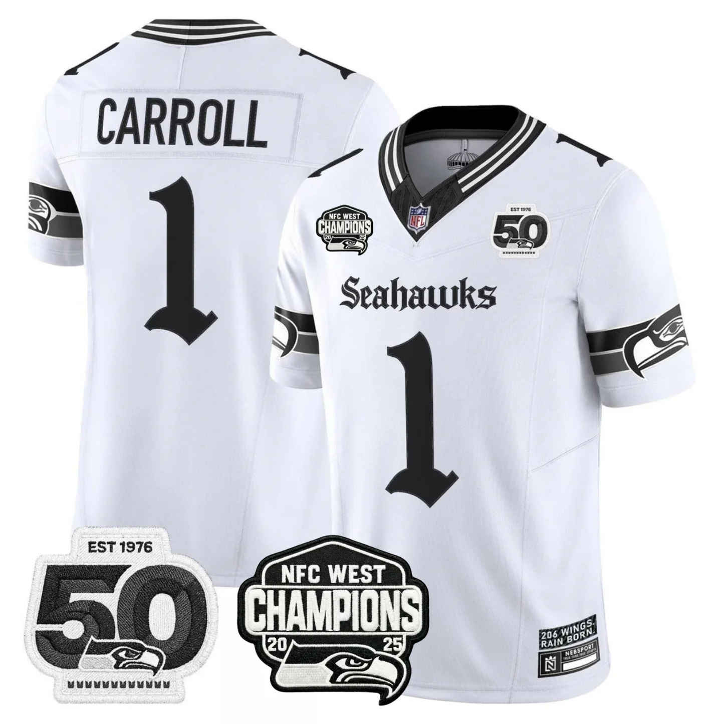 Seattle Seahawks 50th & NFC West Champions Patch Gothic Edition Jersey - Stitched