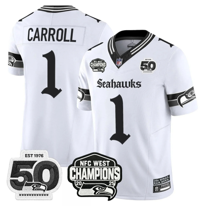 Seattle Seahawks 50th & NFC West Champions Patch Gothic Edition Jersey - Stitched