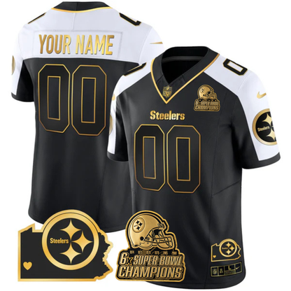 PIT 6-Time Champions Home Patch Gold Vapor Limited Custom Jersey - All Stitched