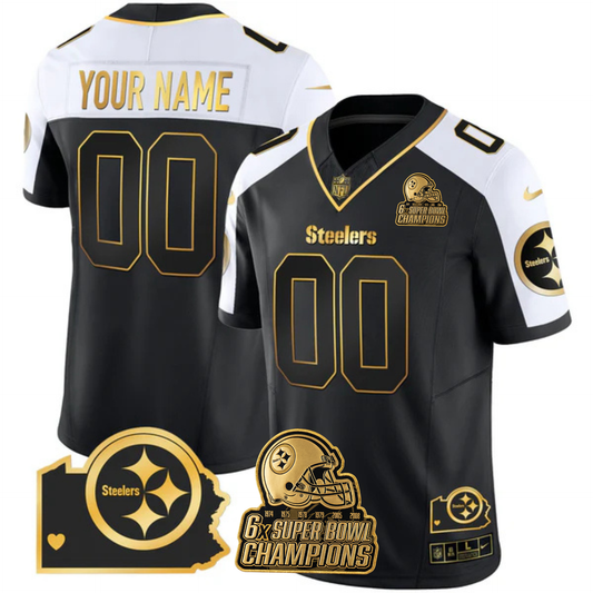 PIT 6-Time Champions Home Patch Gold Vapor Limited Custom Jersey - All Stitched