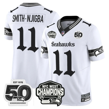 Seattle Seahawks 50th & NFC West Champions Patch Gothic Edition Jersey - Stitched
