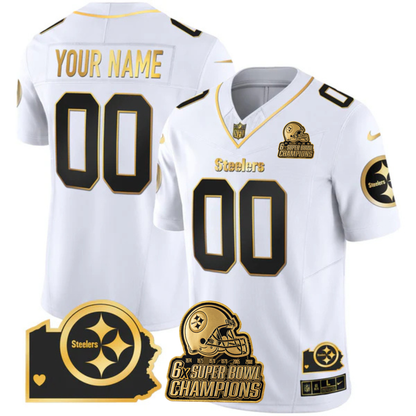 PIT 6-Time Champions Home Patch Gold Vapor Limited Custom Jersey - All Stitched