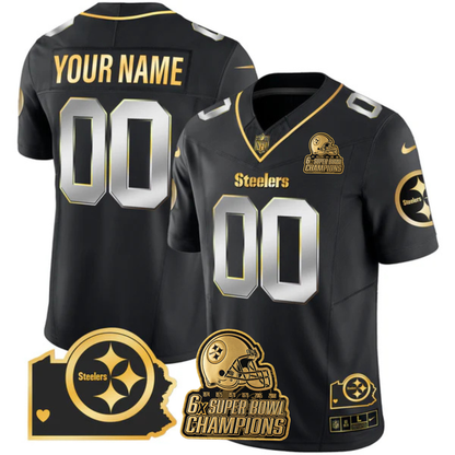 PIT 6-Time Champions Home Patch Gold Vapor Limited Custom Jersey - All Stitched