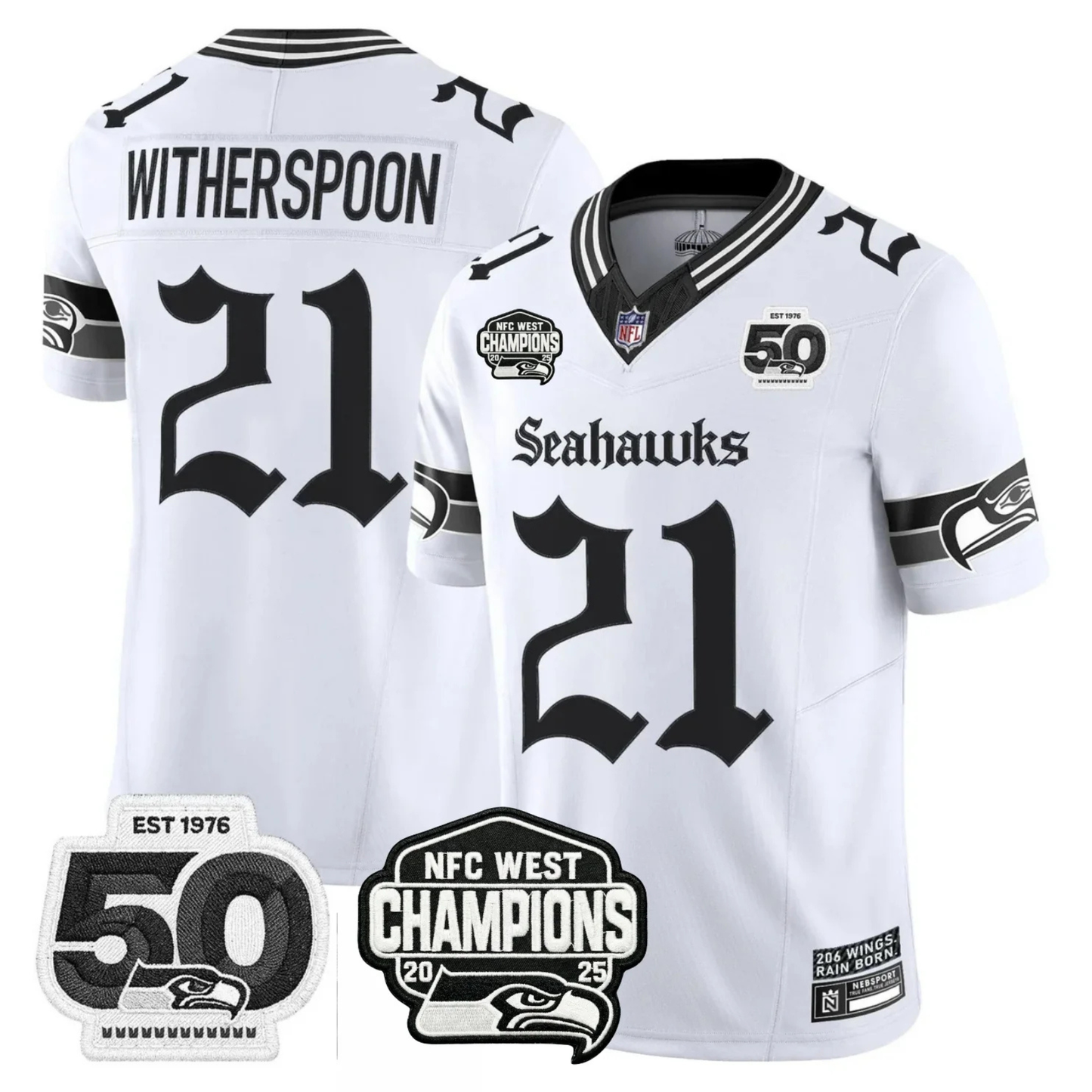 Seattle Seahawks 50th & NFC West Champions Patch Gothic Edition Jersey - Stitched
