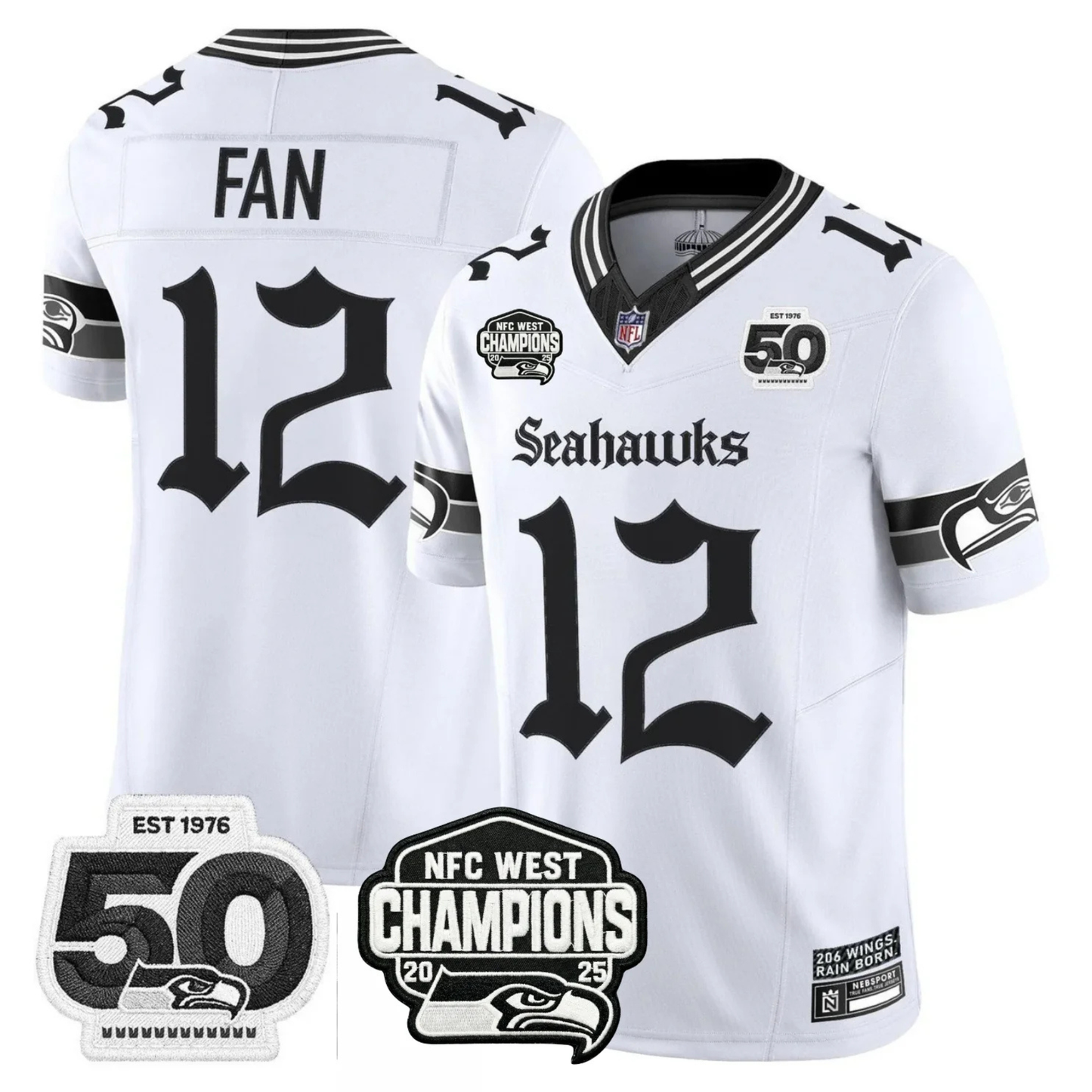 Seattle Seahawks 50th & NFC West Champions Patch Gothic Edition Jersey - Stitched