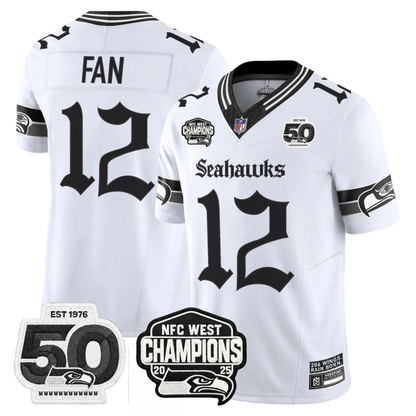 Seattle Seahawks 50th & NFC West Champions Patch Gothic Edition Jersey - Stitched