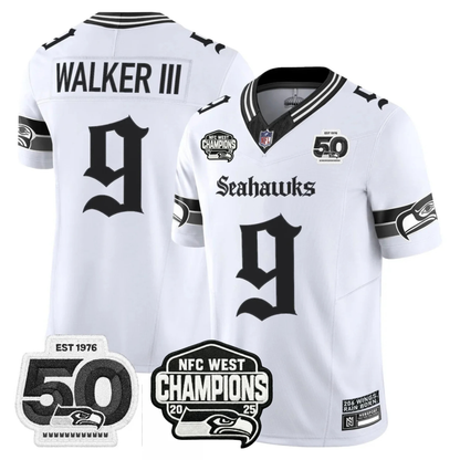 Seattle Seahawks 50th & NFC West Champions Patch Gothic Edition Jersey - Stitched