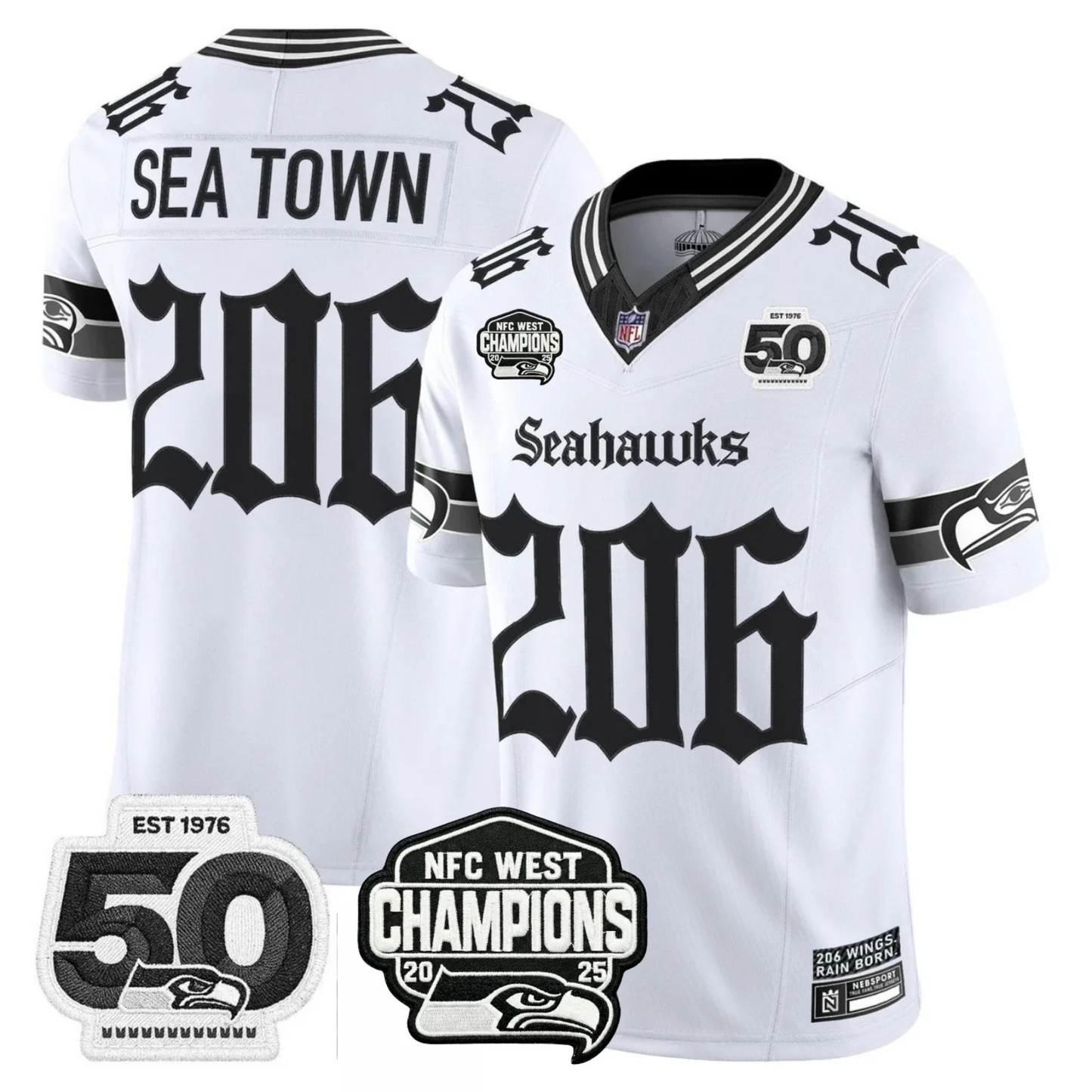 Seattle Seahawks 50th & NFC West Champions Patch Gothic Edition Jersey - Stitched