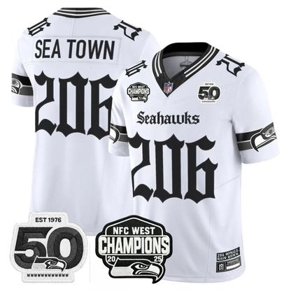 Seattle Seahawks 50th & NFC West Champions Patch Gothic Edition Jersey - Stitched