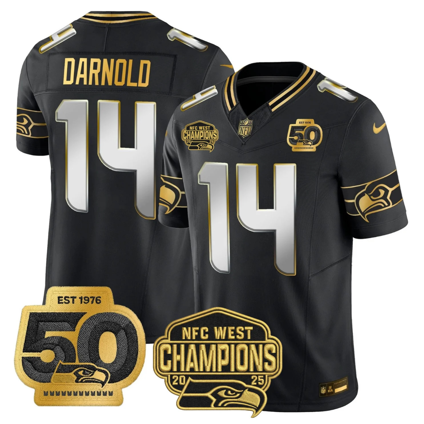 SEA 50th & NFC West Champions Patch Gold Vapor Limited Jersey - All Stitched