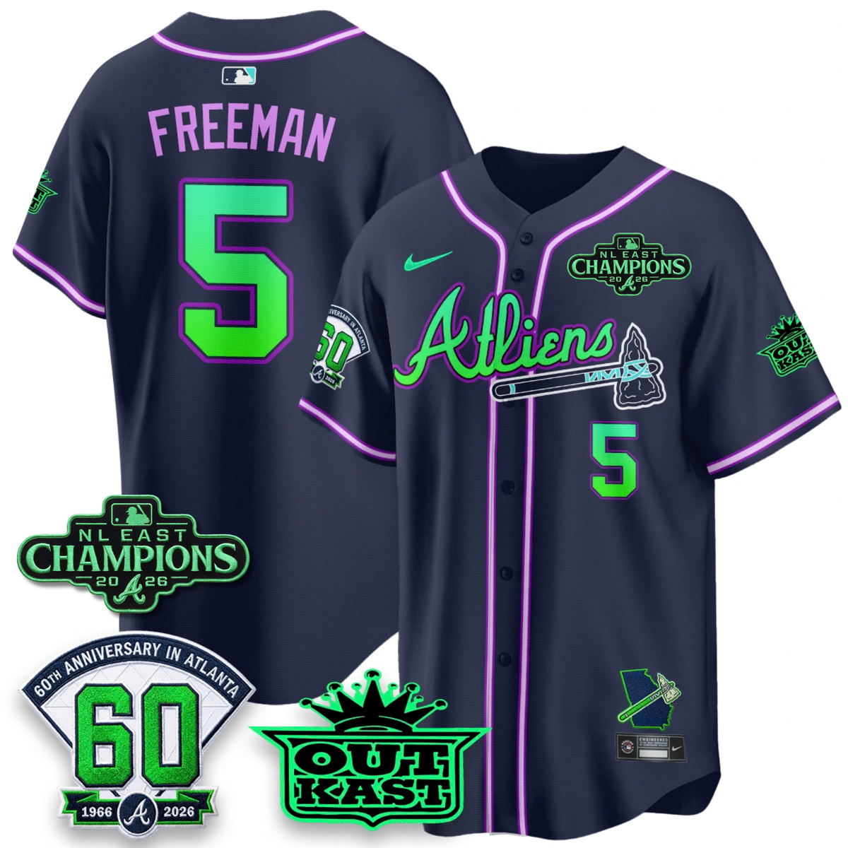 ATL 2026 NL East Champs Atliens Cool Base Galaxy Version Jersey - Stitched
