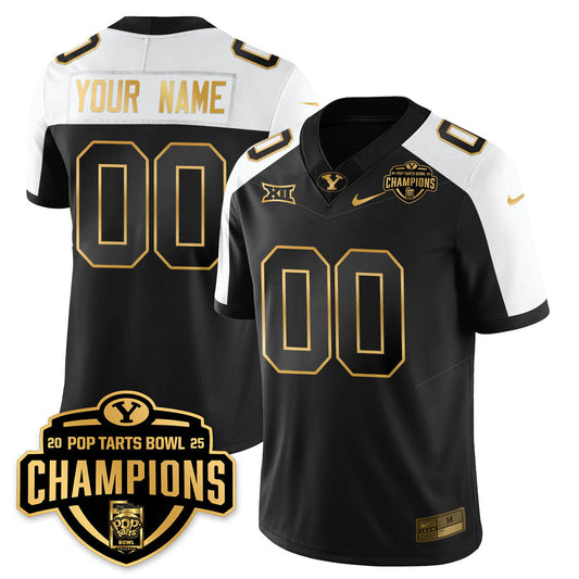 Custom BYU Cougars Football 2025 Pop-Tarts Bowl Champions Gold Jersey - Stitched