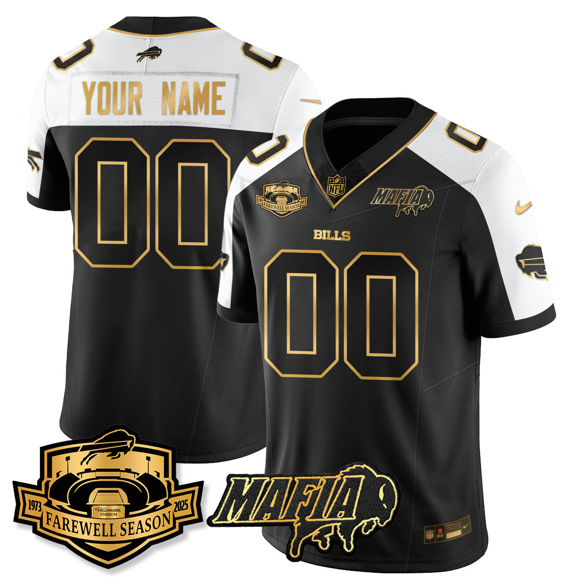 BUF 2025 Bills Mafia Patch Gold Vapor Limited Jersey - All Stitched