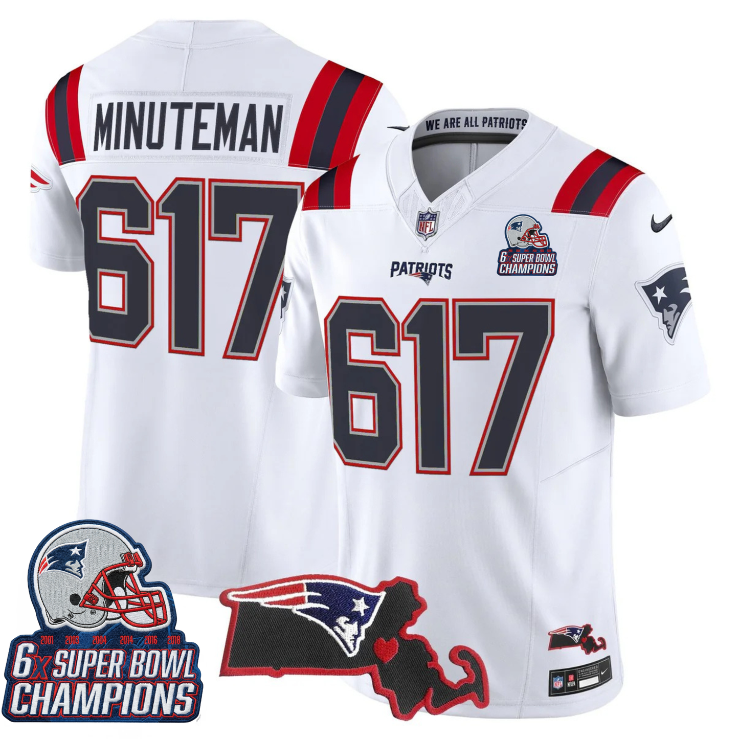 NE 6-Time Champions & Massachusetts Patch Vapor Limited Jersey V3- All Stitched