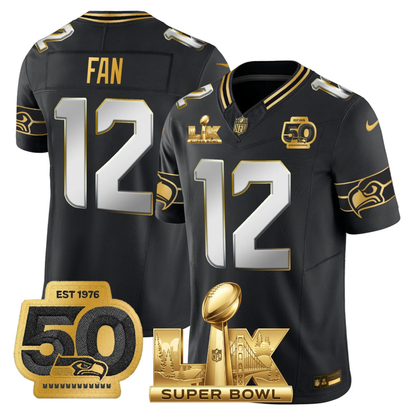 SEA SB LX Game Patch Gold Jersey - All Stitched