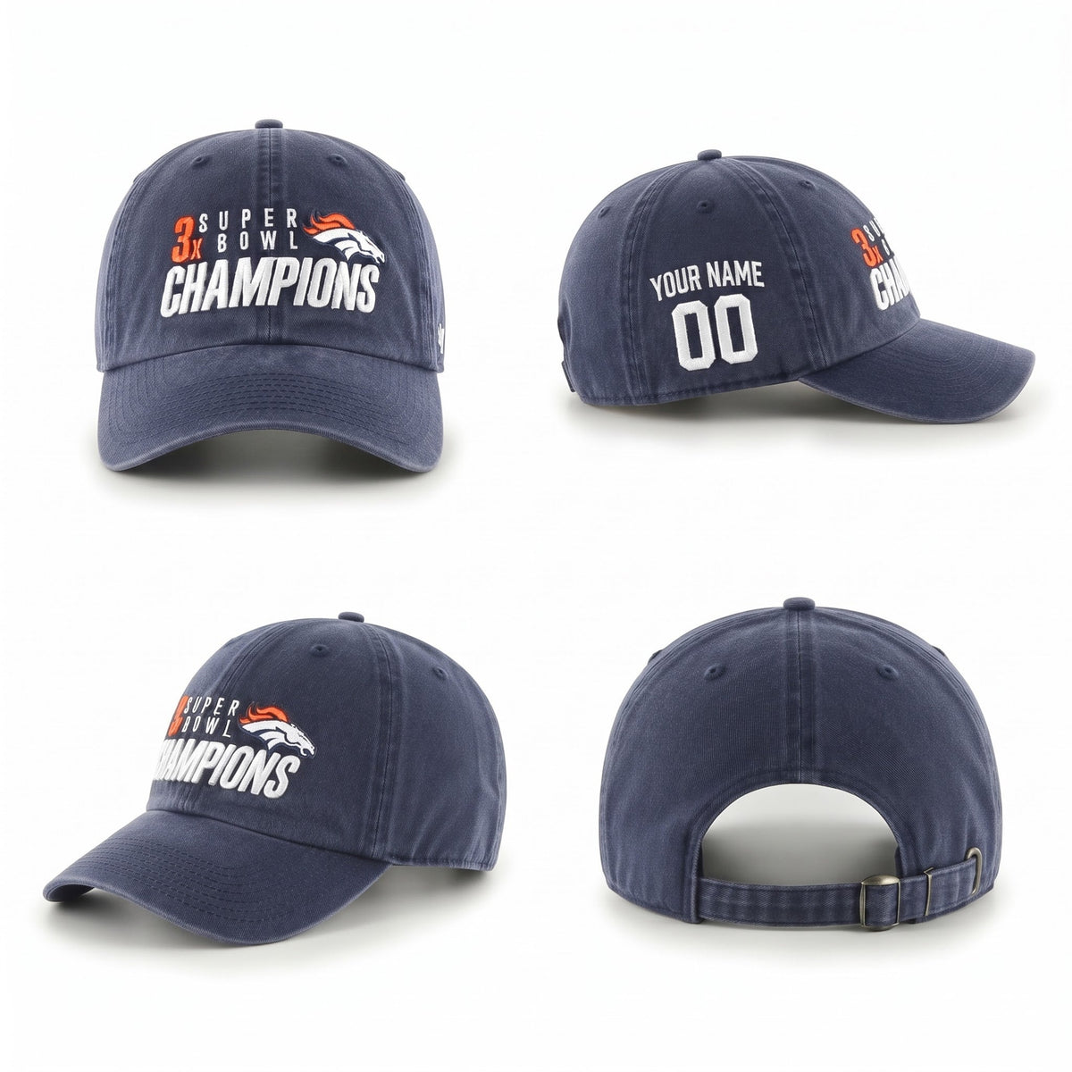 DEN 3x Super Bowl Champions Custom Wash Hat - Embroidered V2