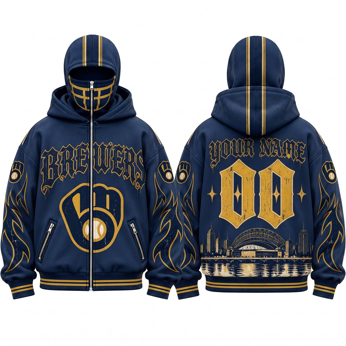 MIL Gothic Style Custom Mask Zip Up Hoodie - Printed V2