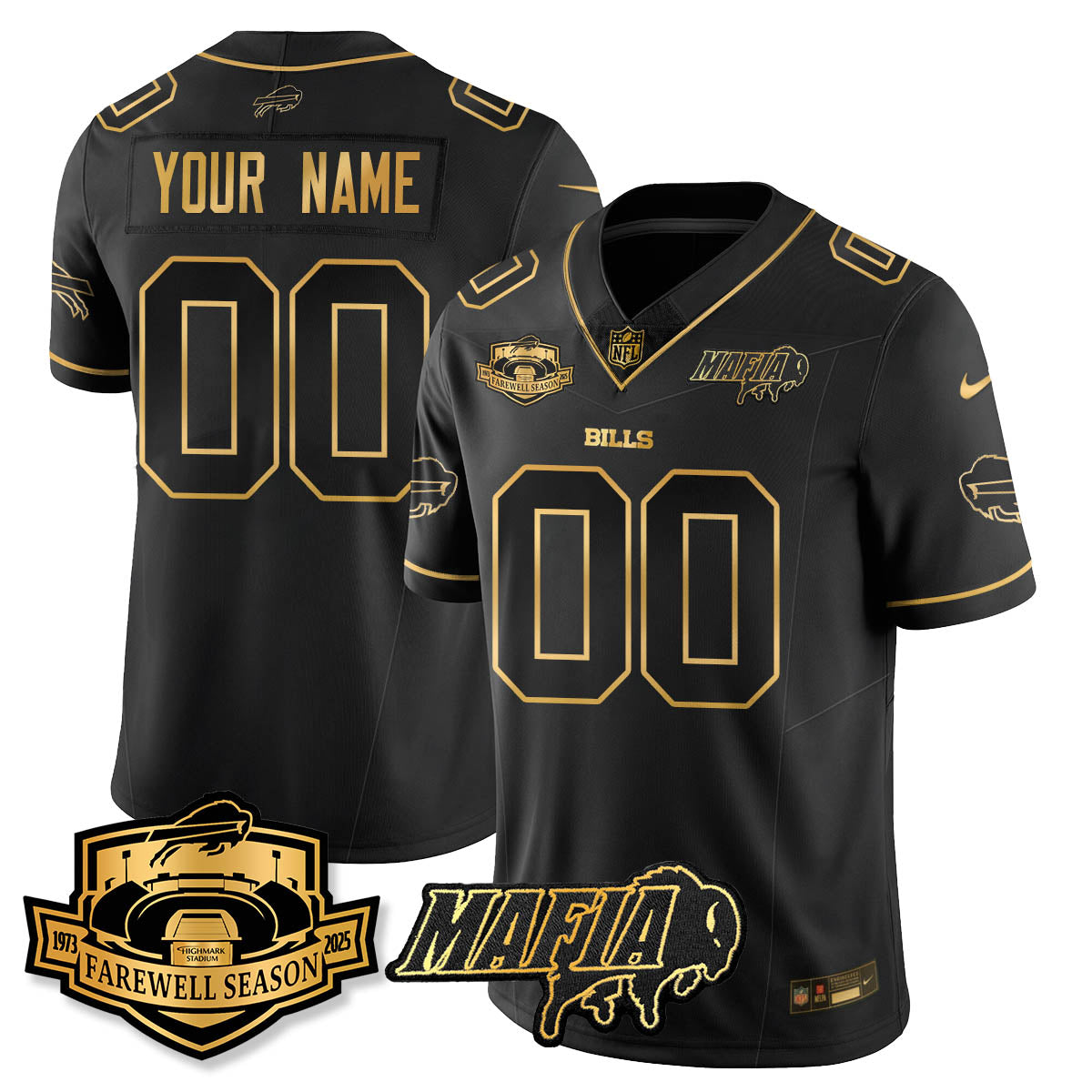 BUF 2025 Bills Mafia Patch Gold Vapor Limited Jersey - All Stitched