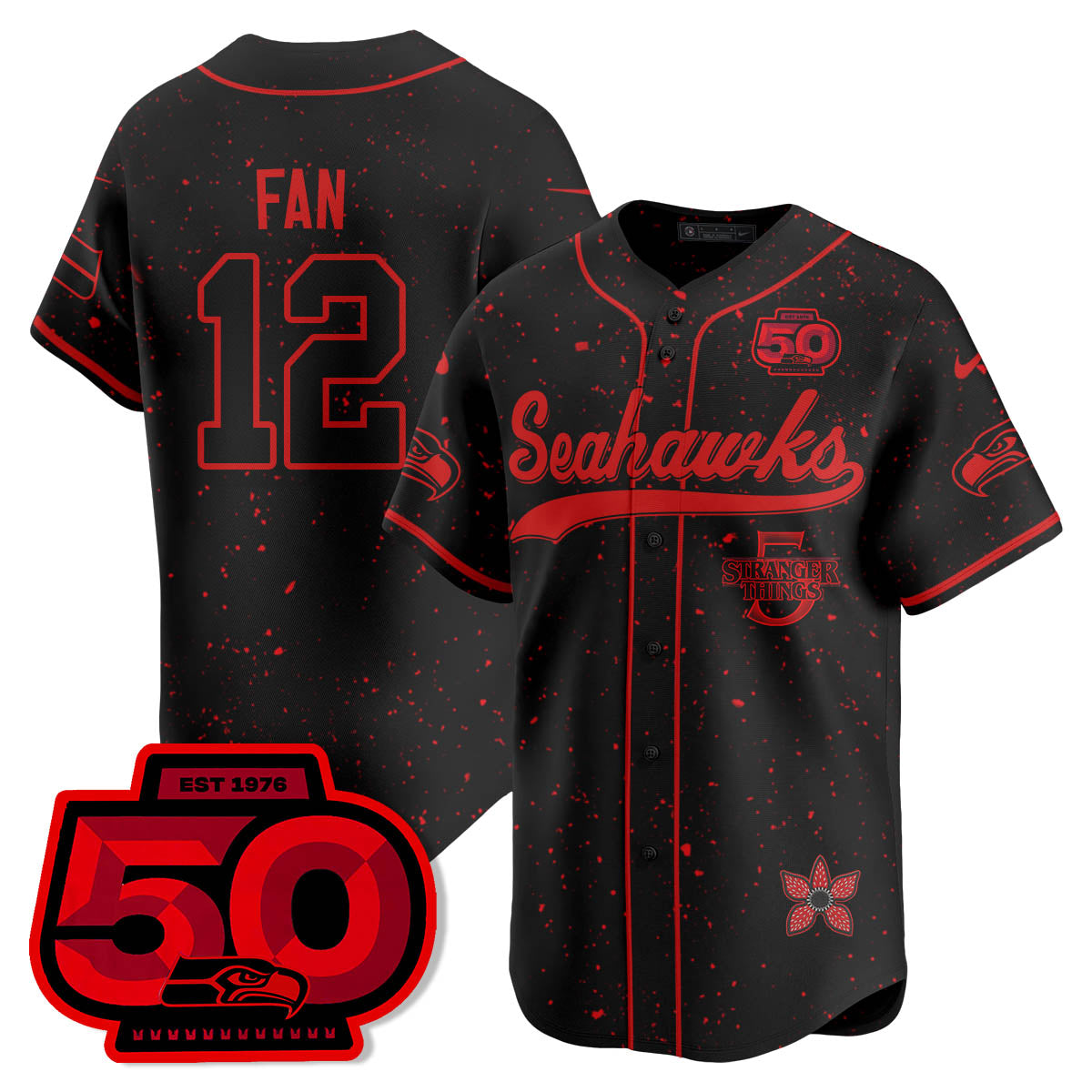 Seattle Seahawks Stranger Things Vapor Limited Baseball Jersey - All Stitched