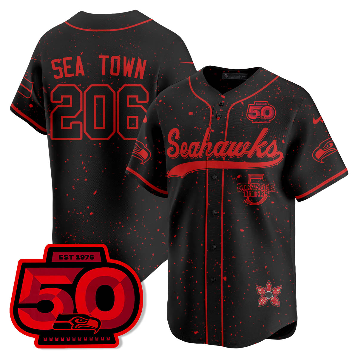 Seattle Seahawks Stranger Things Vapor Limited Baseball Jersey - All Stitched