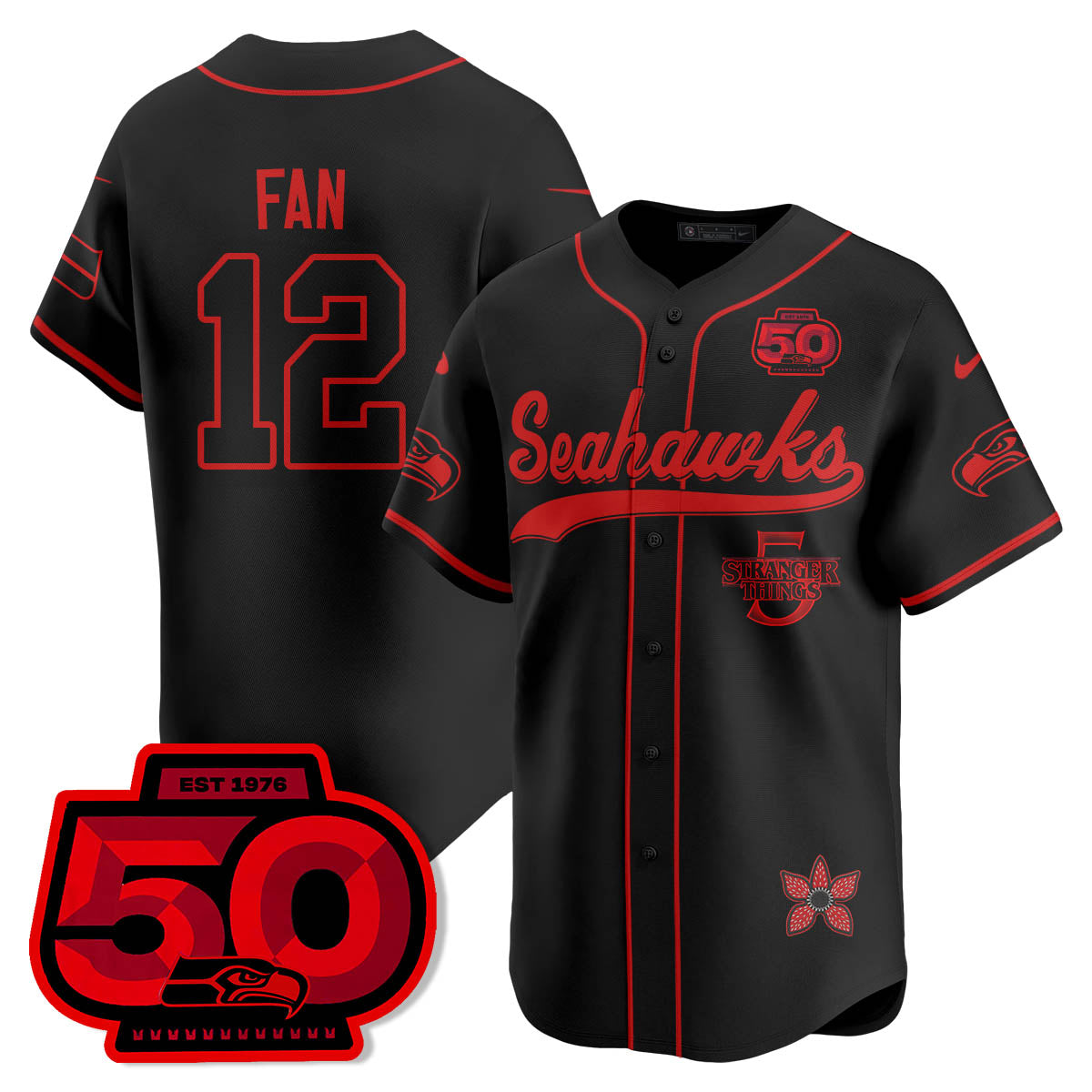 Seattle Seahawks Stranger Things Vapor Limited Baseball Jersey - All Stitched