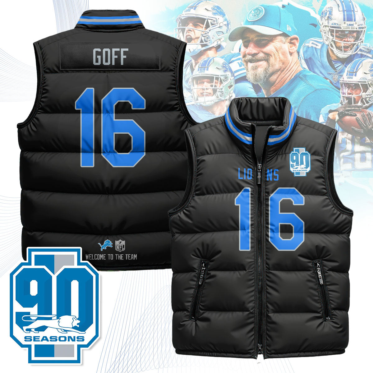 Detroit Lions Unisex Puffer Vest - Printed