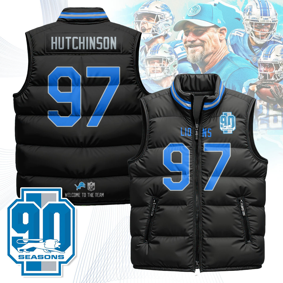 Detroit Lions Unisex Puffer Vest - Printed
