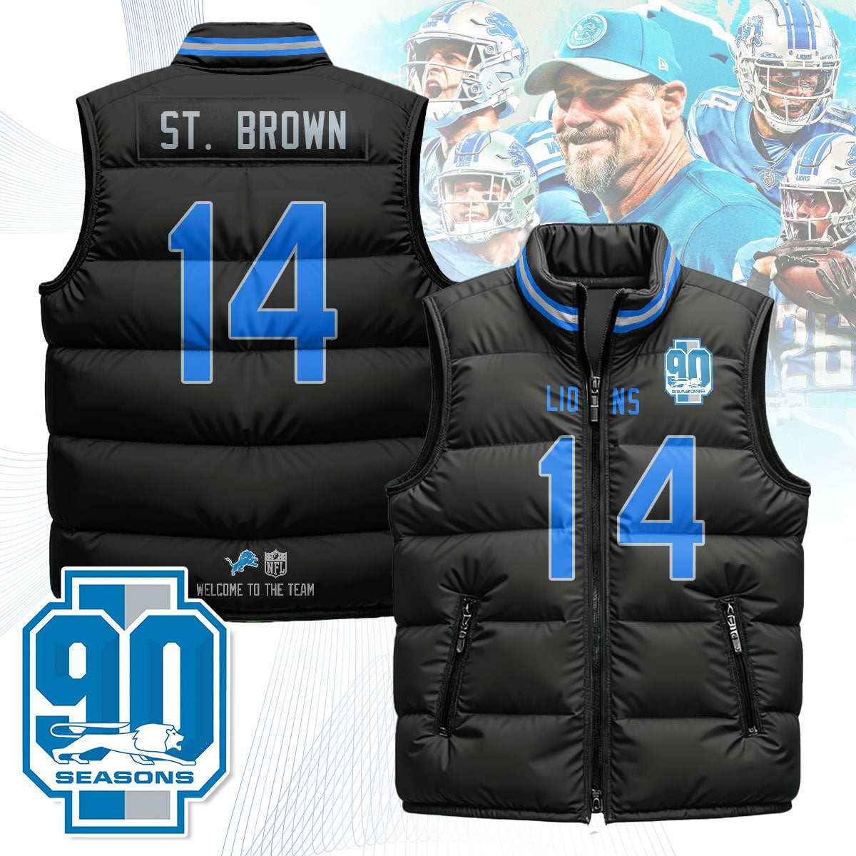 Detroit Lions Unisex Puffer Vest - Printed