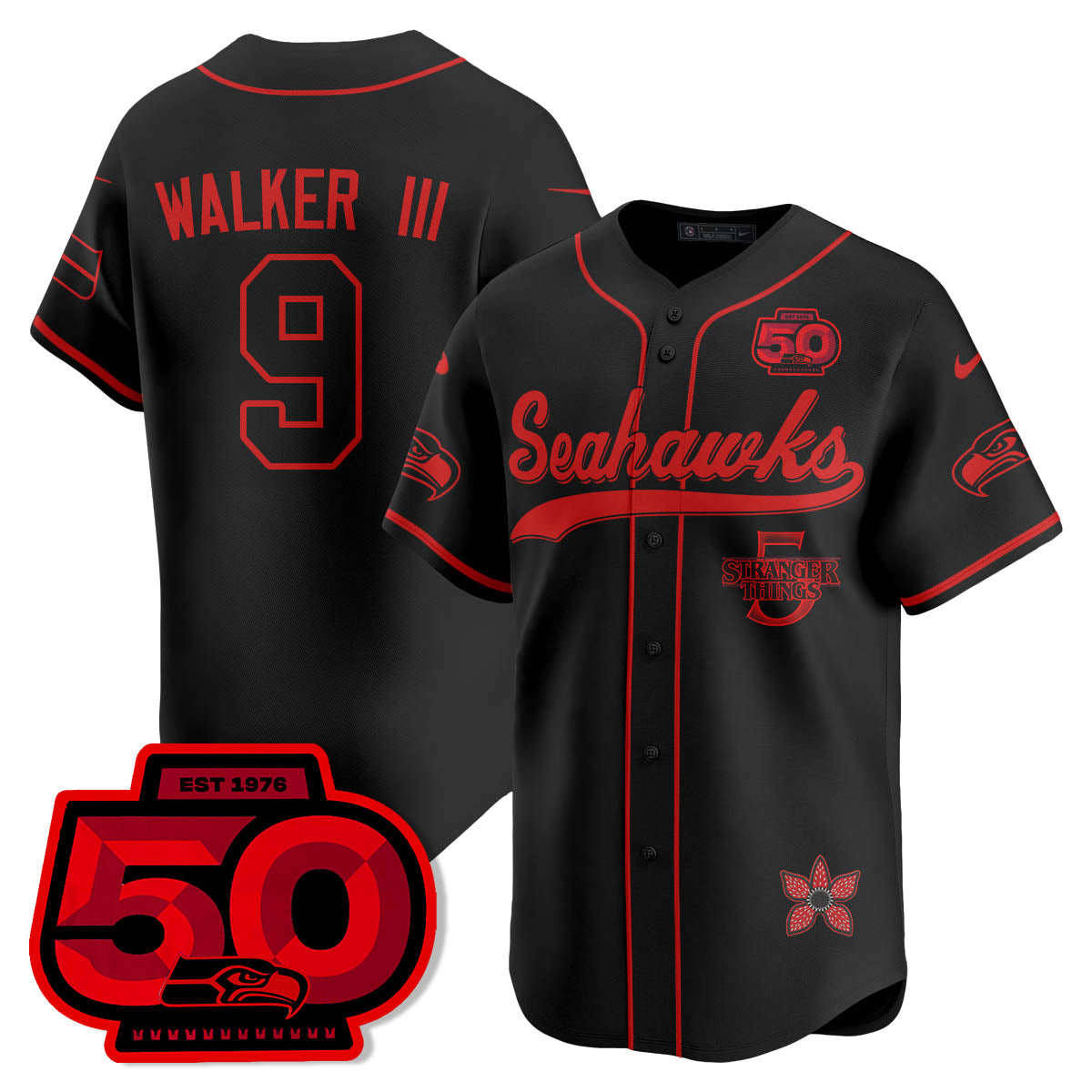 Seattle Seahawks Stranger Things Vapor Limited Baseball Jersey - All Stitched