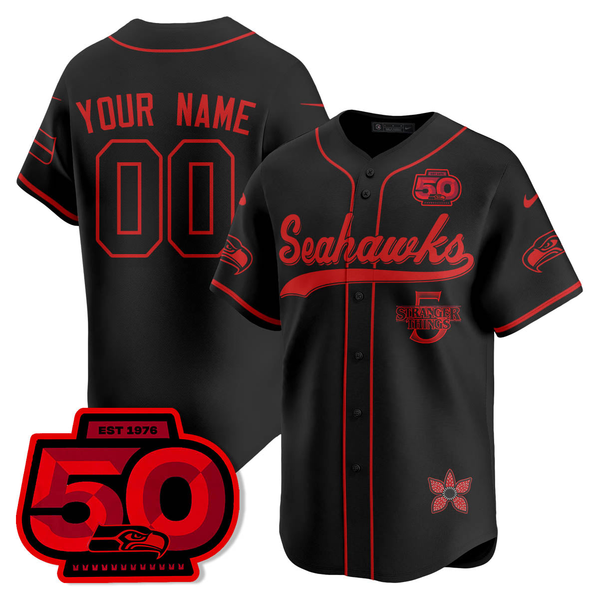 Seattle Seahawks Stranger Things Vapor Limited Baseball Jersey - All Stitched