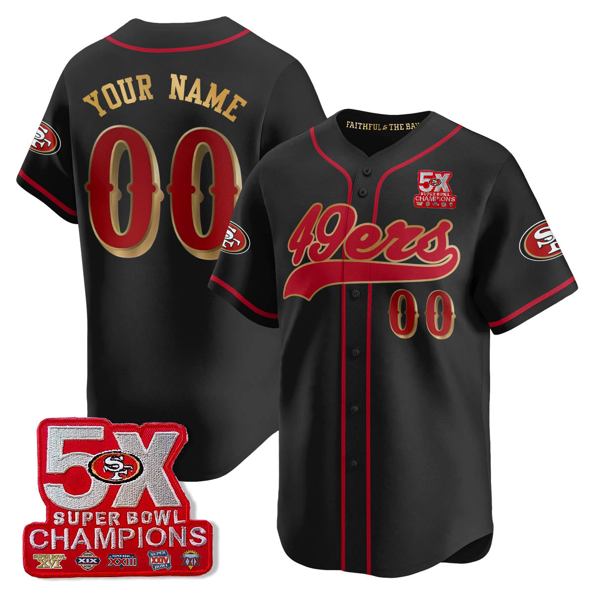 SF 5-Time Champions Patch Vapor Baseball Custom Jersey - All Stitched